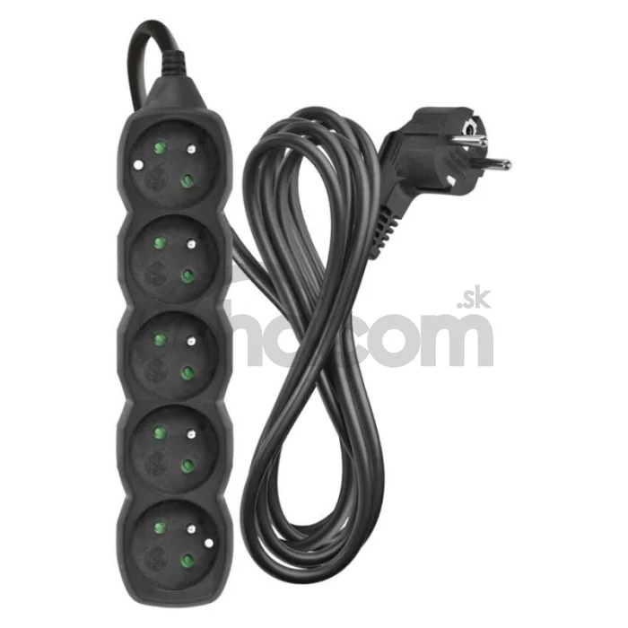 Predlžovací kábel 3 m / 5 zásuviek / čierny / PVC / 1,5 mm2