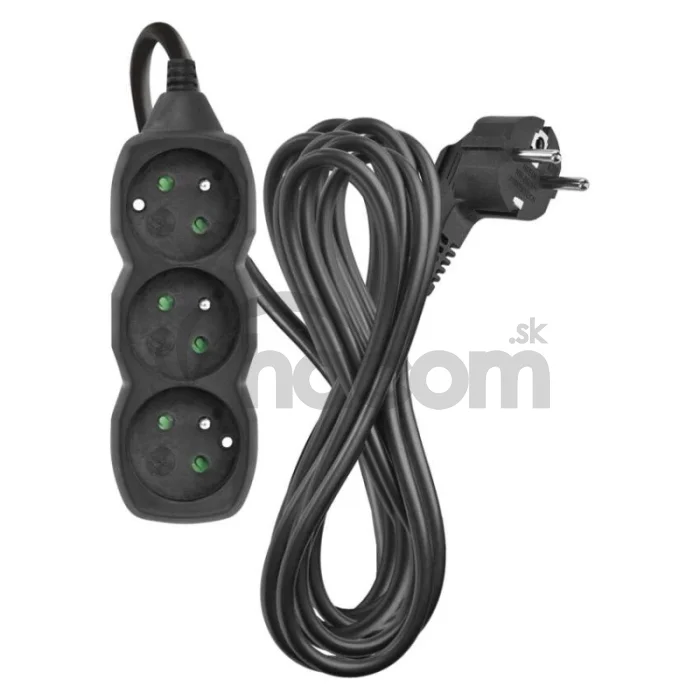 Predlžovací kábel 5 m / 3 zásuvky / čierny / PVC / 1 mm2
