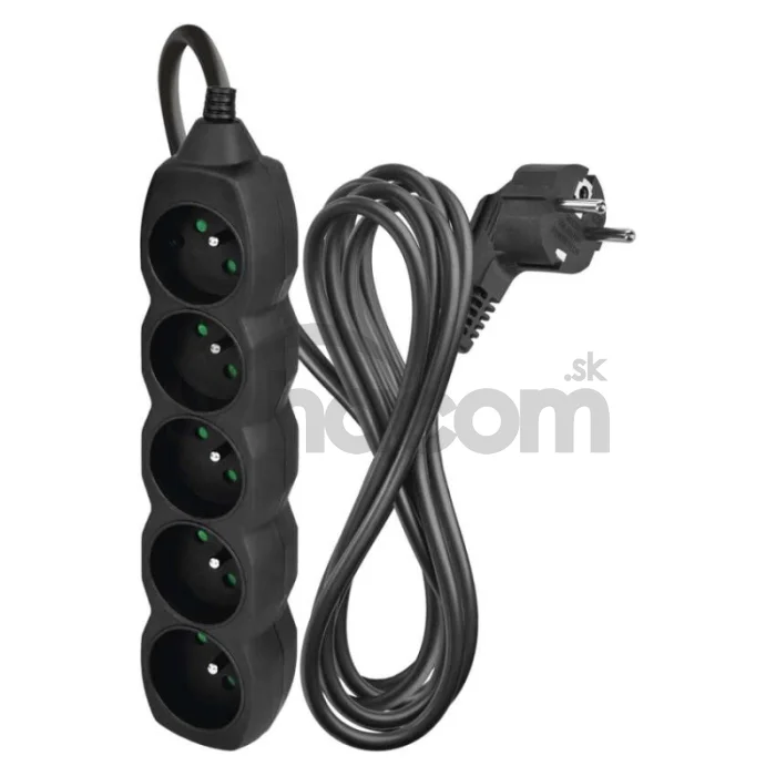 Predlžovací kábel 3 m / 5 zásuviek / čierny / PVC / 1,5 mm2