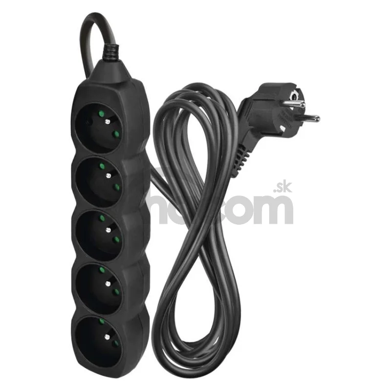 Predlžovací kábel 3 m / 5 zásuviek / čierny / PVC / 1,5 mm2