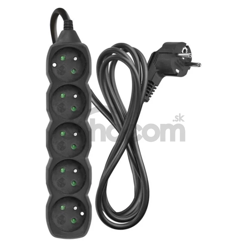 Predlžovací kábel 2 m / 5 zásuviek / čierny / PVC / 1 mm2