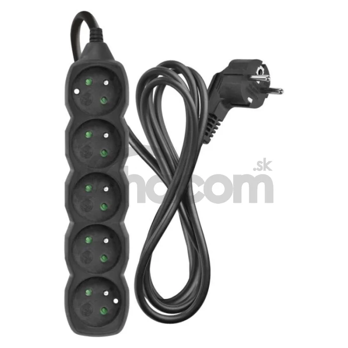 Predlžovací kábel 2 m / 5 zásuviek / čierny / PVC / 1 mm2