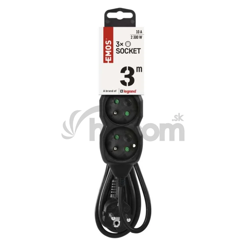 Predlžovací kábel 3 m / 3 zásuvky / čierny / PVC / 1 mm2
