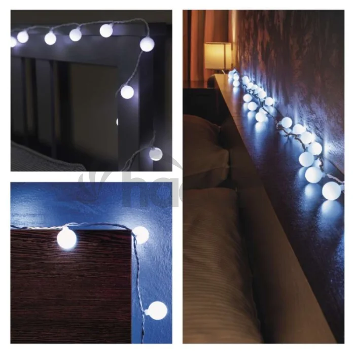 LED svet. cherry reťaz – guličky 2,5cm, 4 m, vonkajšia aj vnútorná, studená biela, časovač