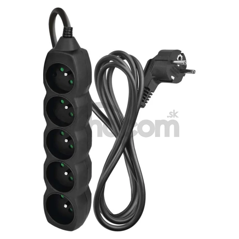 Predlžovací kábel 2 m / 5 zásuviek / čierny / PVC / 1 mm2