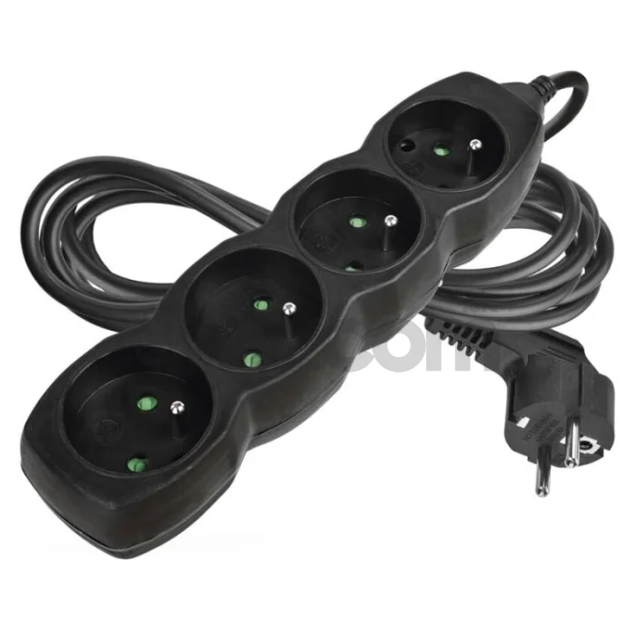 Predlžovací kábel 3 m / 4 zásuvky / čierny / PVC / 1,5 mm2