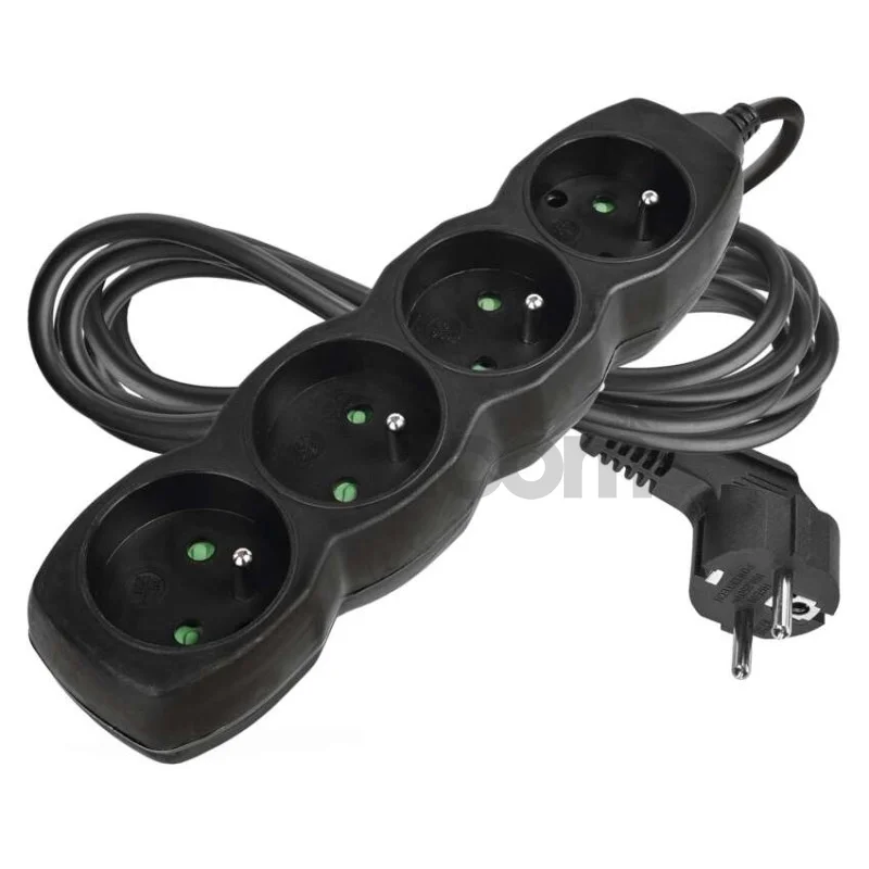 Predlžovací kábel 3 m / 4 zásuvky / čierny / PVC / 1 mm2