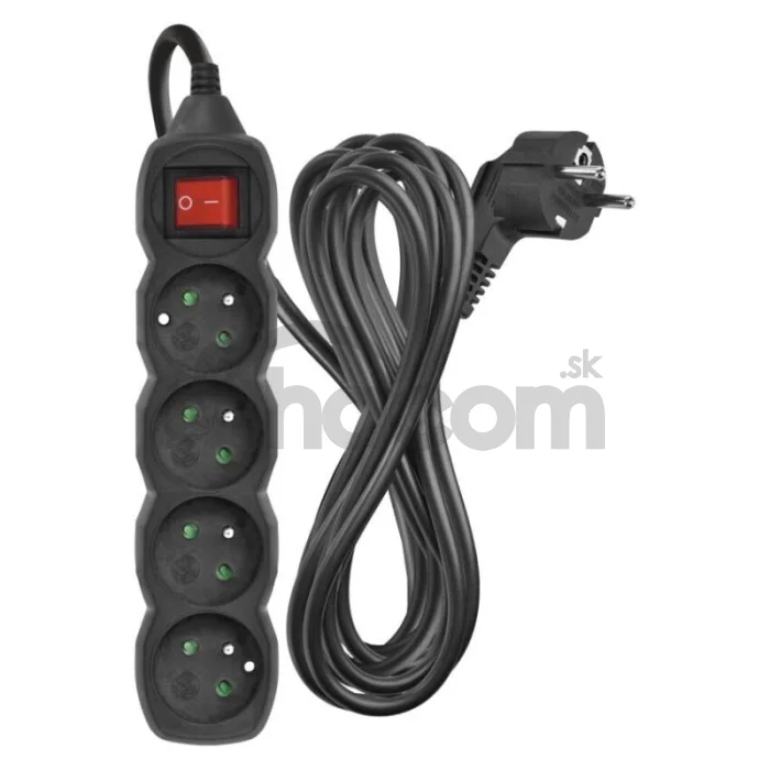 Predlžovací kábel 5 m / 4 zásuvky / s vypínačom / čierny / PVC / 1,5 mm2