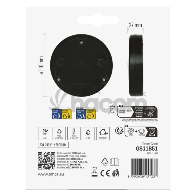 PIR senzor (pohybové čidlo) IP65 2000W, čierna