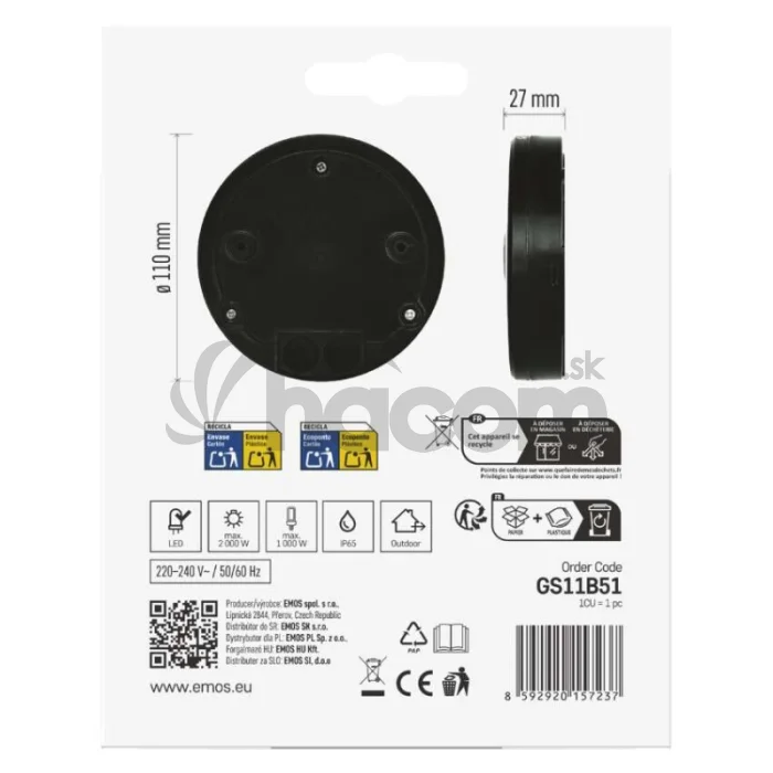 PIR senzor (pohybové čidlo) IP65 2000W, čierna