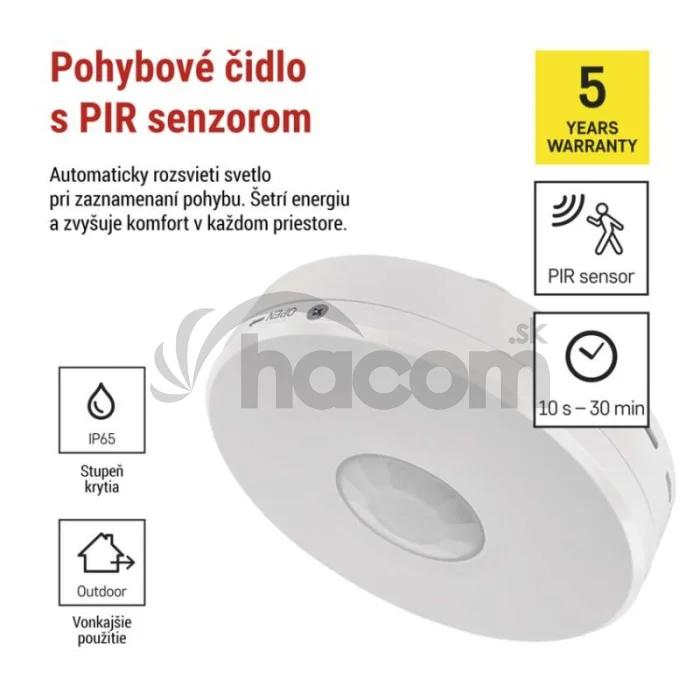 PIR senzor (pohybové čidlo) IP65 2000W, biela