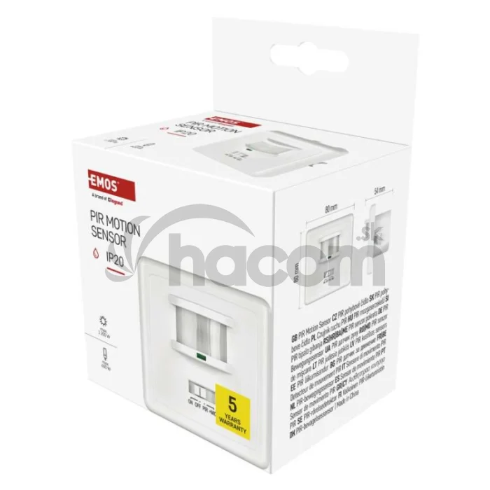 PIR senzor (pohybové čidlo) IP20 1200W, biela