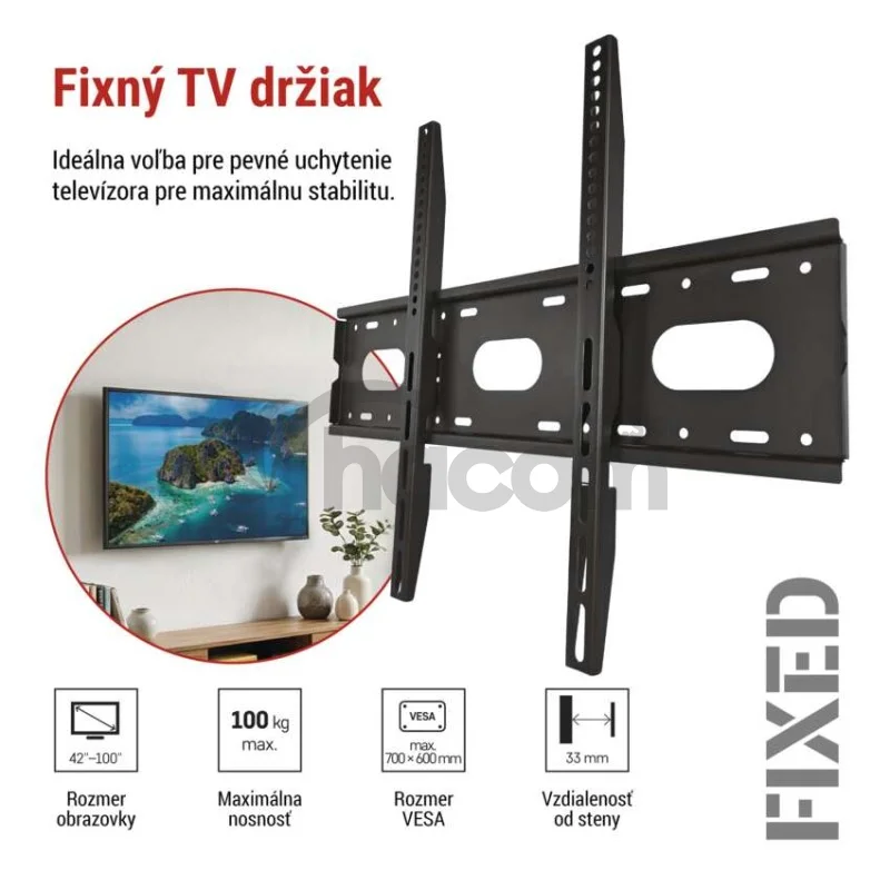 Pevný nástenný TV držiak 42–100" (107–254 cm)