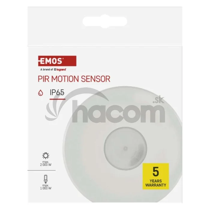 PIR senzor (pohybové čidlo) IP65 2000W, biela