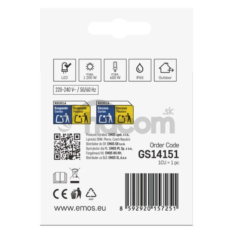 PIR senzor (pohybové čidlo) IP65 1200W, biela