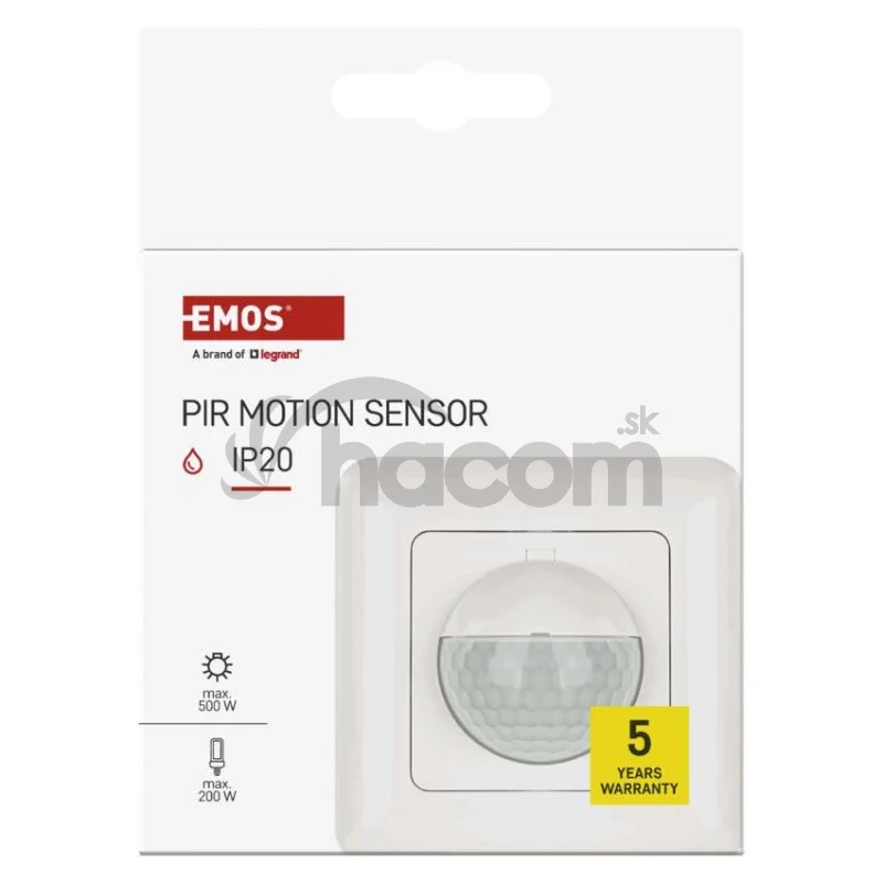 PIR senzor (pohybové čidlo) IP20 500W, biela