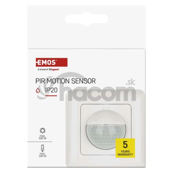 PIR senzor (pohybové čidlo) IP20 500W, biela