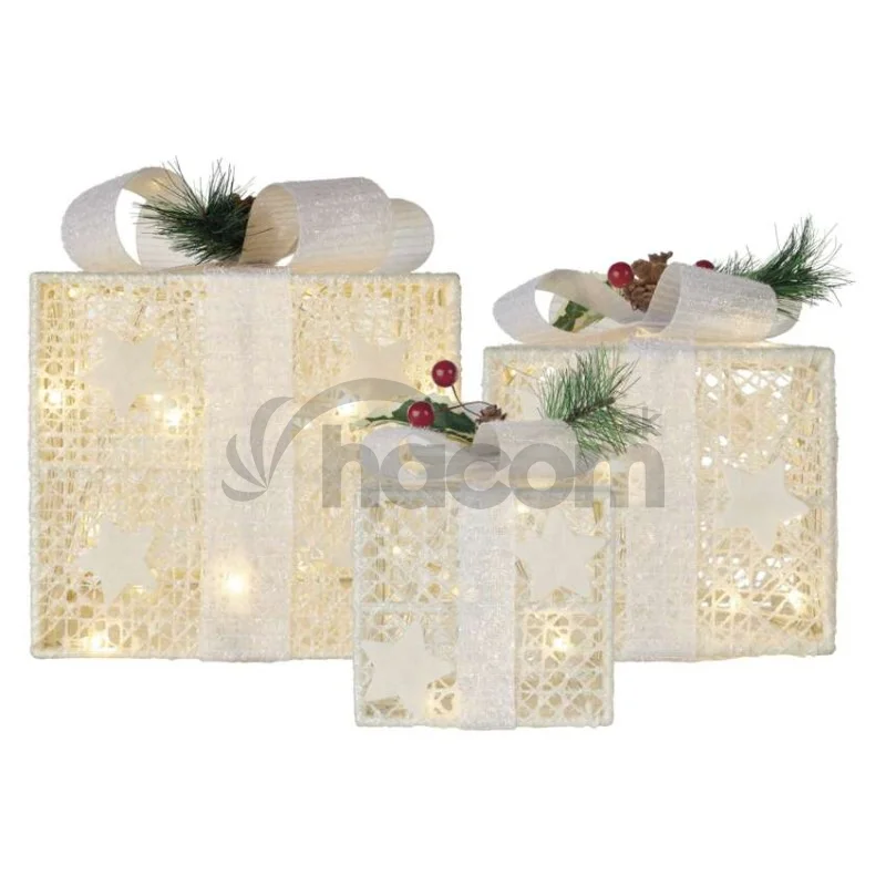 LED darčeky s ozdobou, 3 veľkosti, vnútorné, teplá biela