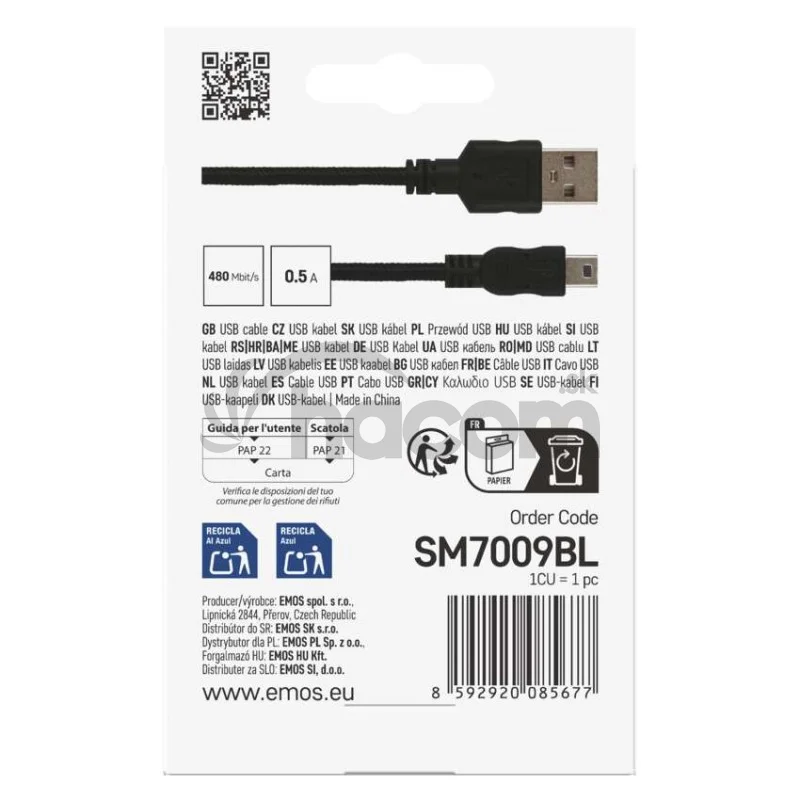 Nabíjací a dátový kábel USB-A 2.0 / mini USB-B 2.0, 2 m, čierny