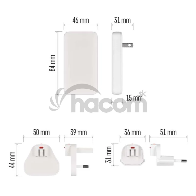 USB sieťový adaptér GaN PD 65W, AC + kábel