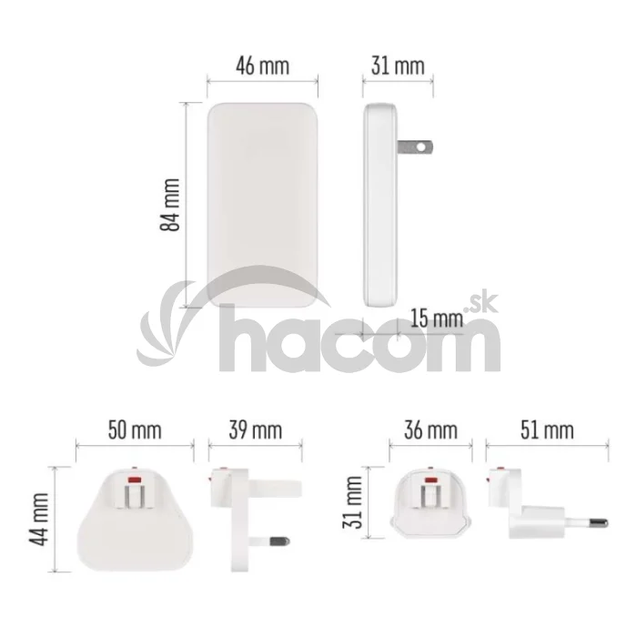 USB sieťový adaptér GaN PD 65W, AC + kábel