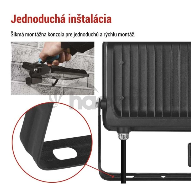 LED reflektor GLARO s pohybovým čidlom, 50 W, čierny, IP54, 5000 lm, neutrálna biela
