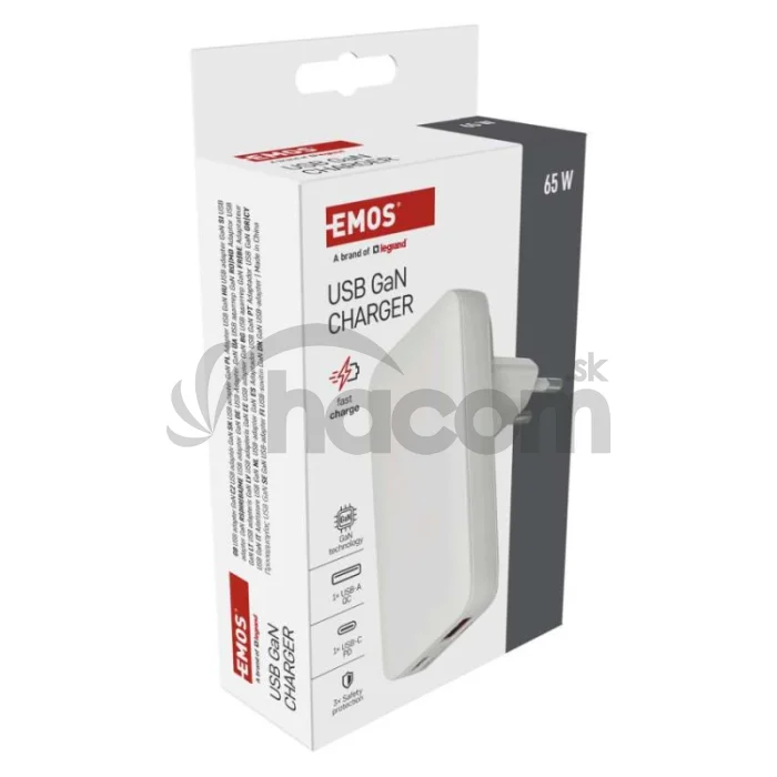 USB sieťový adaptér GaN PD 65W, AC + kábel