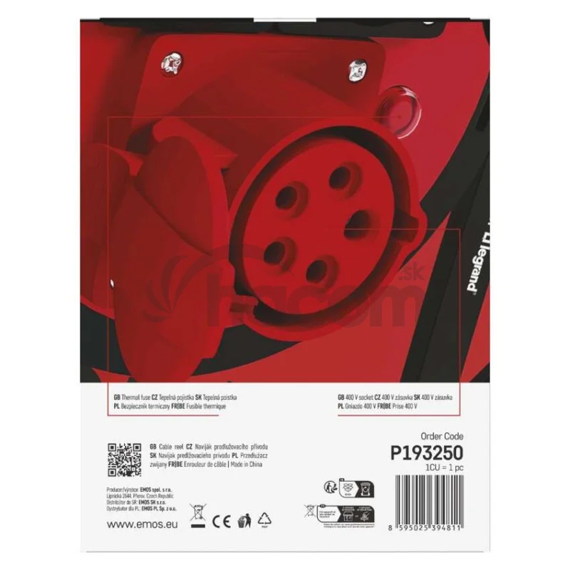 Vonkajší predlžovací kábel na bubne 25 m / 3 zásuvky / čierny / guma / 230V/400V / 1,5 mm2