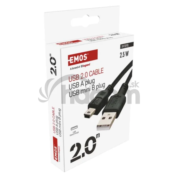 Nabíjací a dátový kábel USB-A 2.0 / mini USB-B 2.0, 2 m, čierny