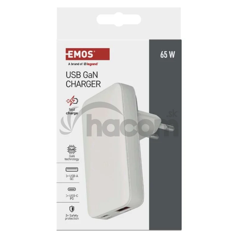 USB sieťový adaptér GaN PD 65W, AC + kábel