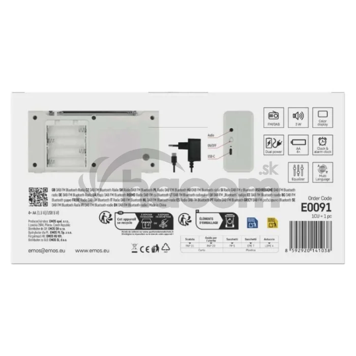 Prenosné rádio s Bluetooth P-600W, DAB / DAB+ / FM, biele