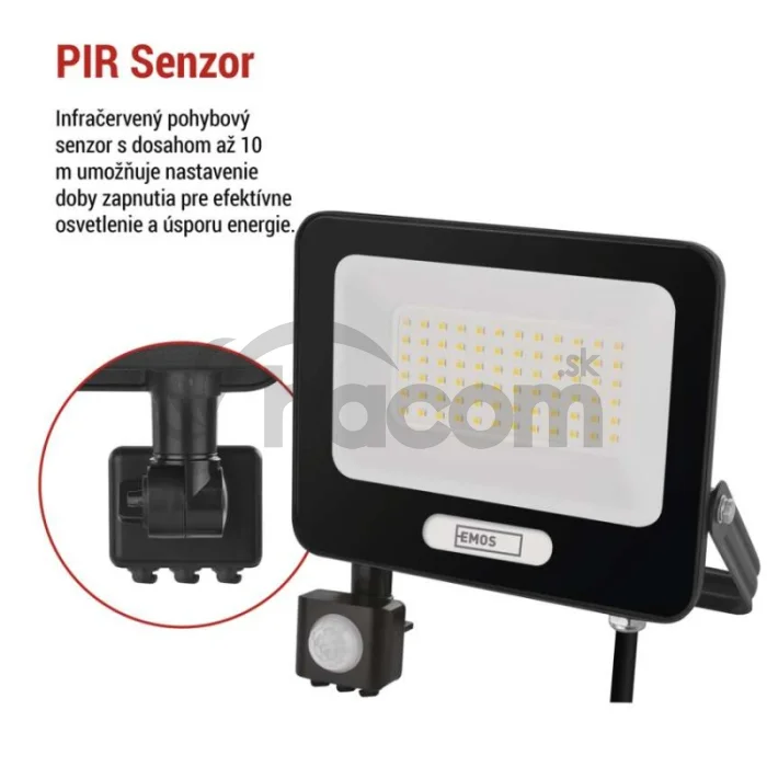 LED reflektor GLARO s pohybovým čidlom, 50 W, čierny, IP54, 5000 lm, neutrálna biela