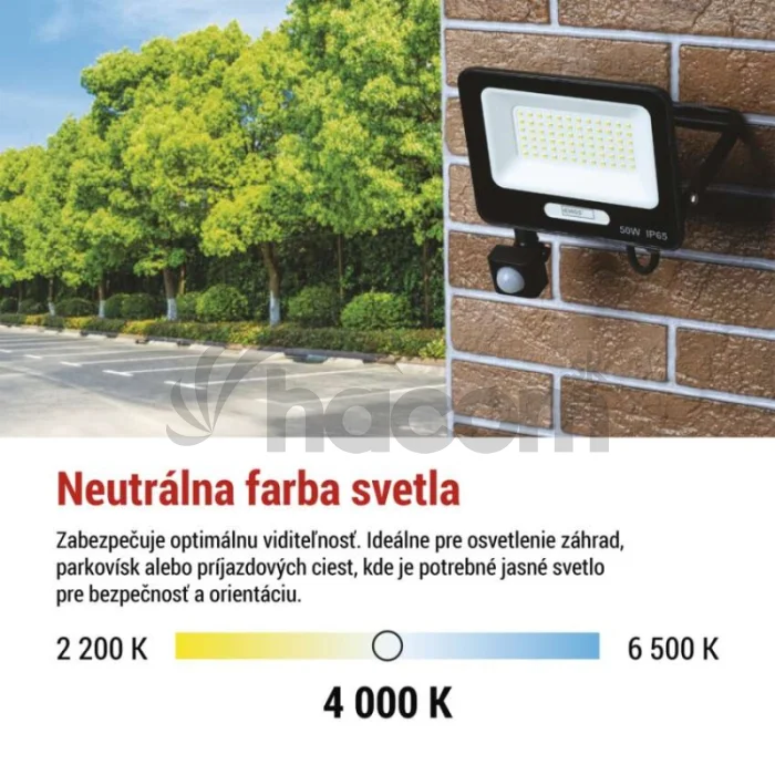 LED reflektor GLARO s pohybovým čidlom, 50 W, čierny, IP54, 5000 lm, neutrálna biela