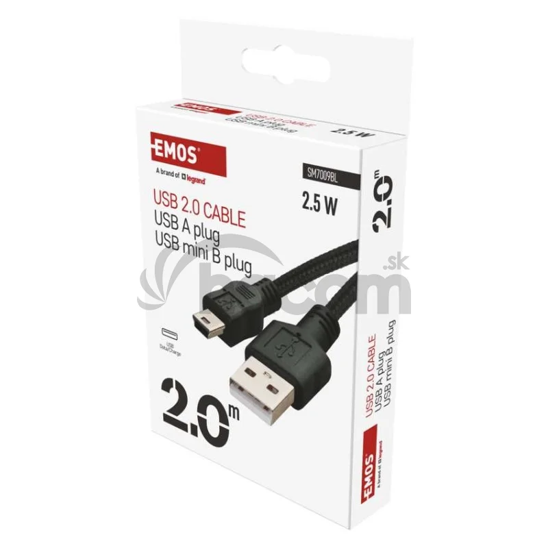 Nabíjací a dátový kábel USB-A 2.0 / mini USB-B 2.0, 2 m, čierny