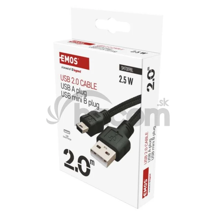 Nabíjací a dátový kábel USB-A 2.0 / mini USB-B 2.0, 2 m, čierny