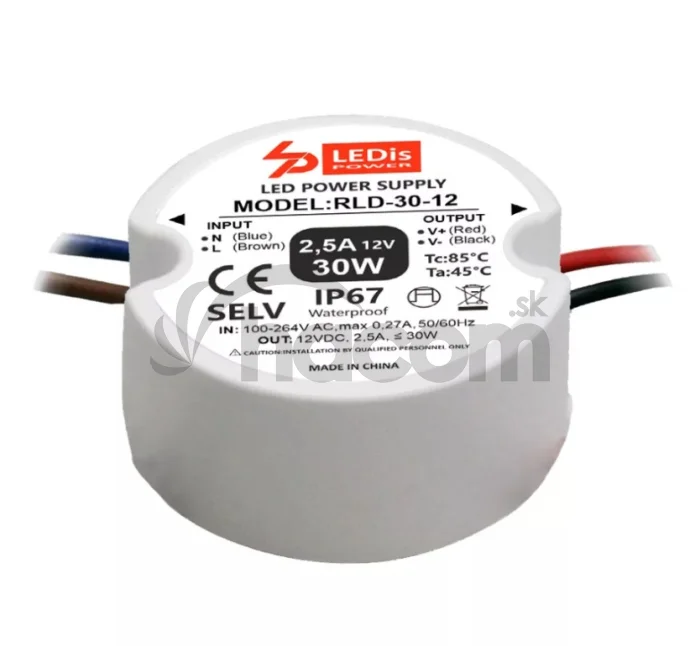 RDL-30-12 LED napájací zdroj, R55mm, IP67