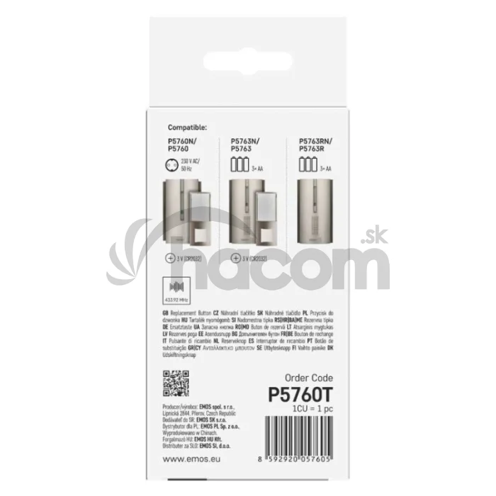 Vonkajšie tlačidlo pre domové bezdrôtové zvončeky P5760,P5763,P5763R na 1x CR2032