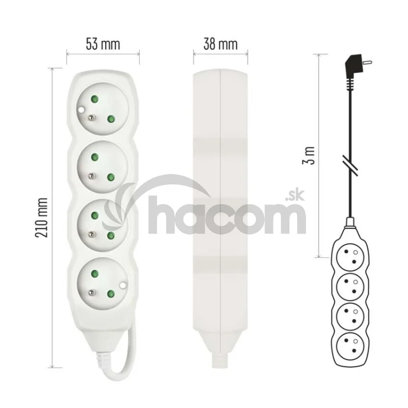 Predlžovací kábel 3 m / 4 zásuvky / biely / PVC / 1,5 mm2