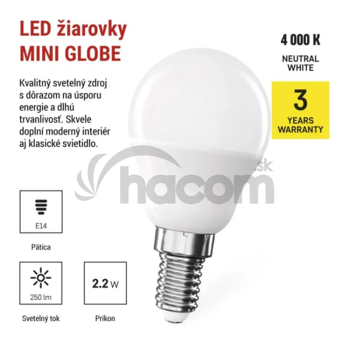 LED žiarovka CLS Mini Globe / E14 / 2,2 W (25 W) / 250 lm / neutrálna biela