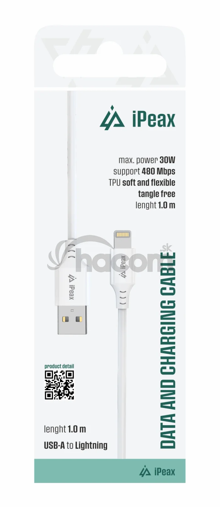 TPU KÁBEL USB-A / LIGHTNING 1M, USB 2.0 BIELÝ