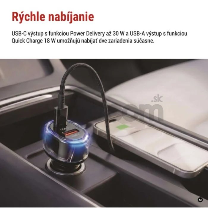 USB adaptér do auta PD/QC 48 W