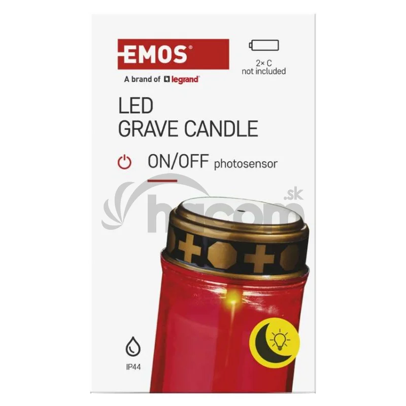 LED náhrobná sviečka červená, 2x C, vonkajšia aj vnútorná, teplá biela, senzor
