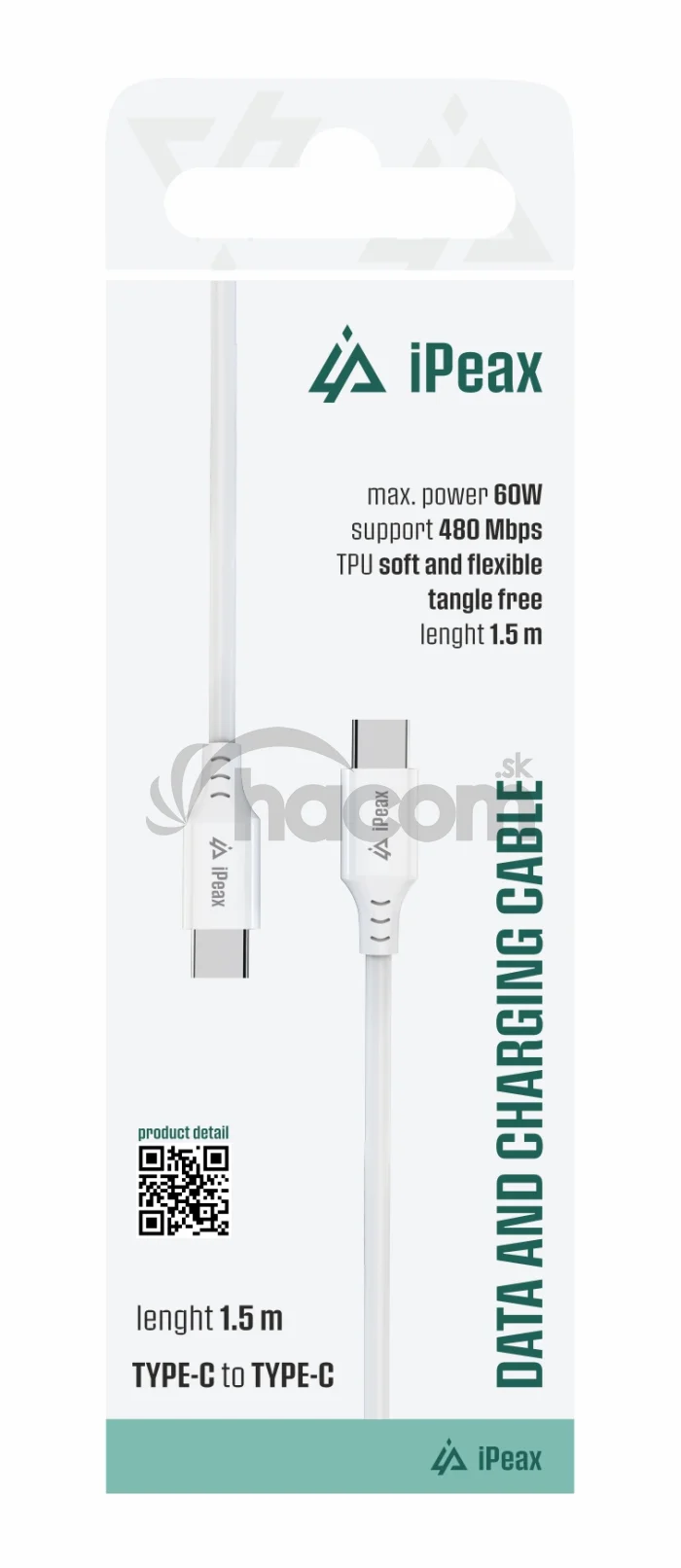 TPU KÁBEL USB-C / USB-C 1,5M, USB 2.0 BIELÝ
