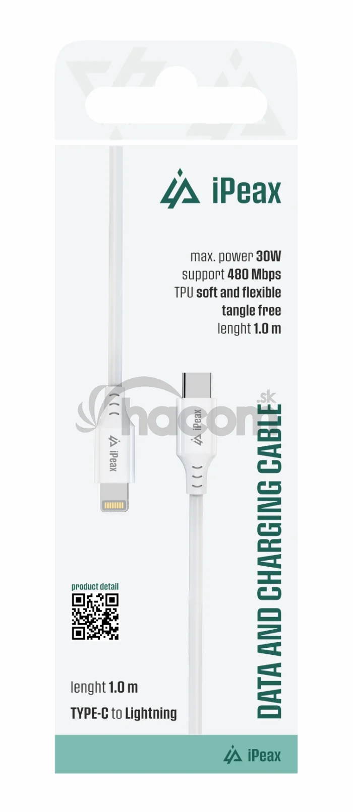 TPU KÁBEL USB-C / LIGHTNING 1M, USB 2.0 BIELÝ
