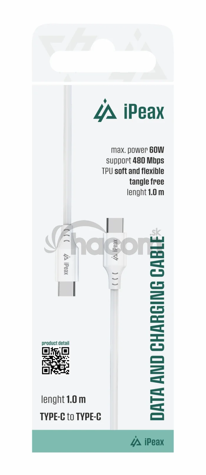 TPU KÁBEL USB-C / USB-C 1M, USB 2.0 BIELÝ