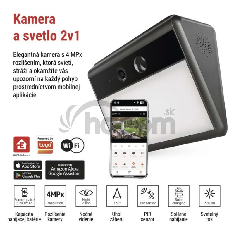 GoSmart Vonkajšia batériová kamera IP-1100G WALL s WiFi a solárnym panelom