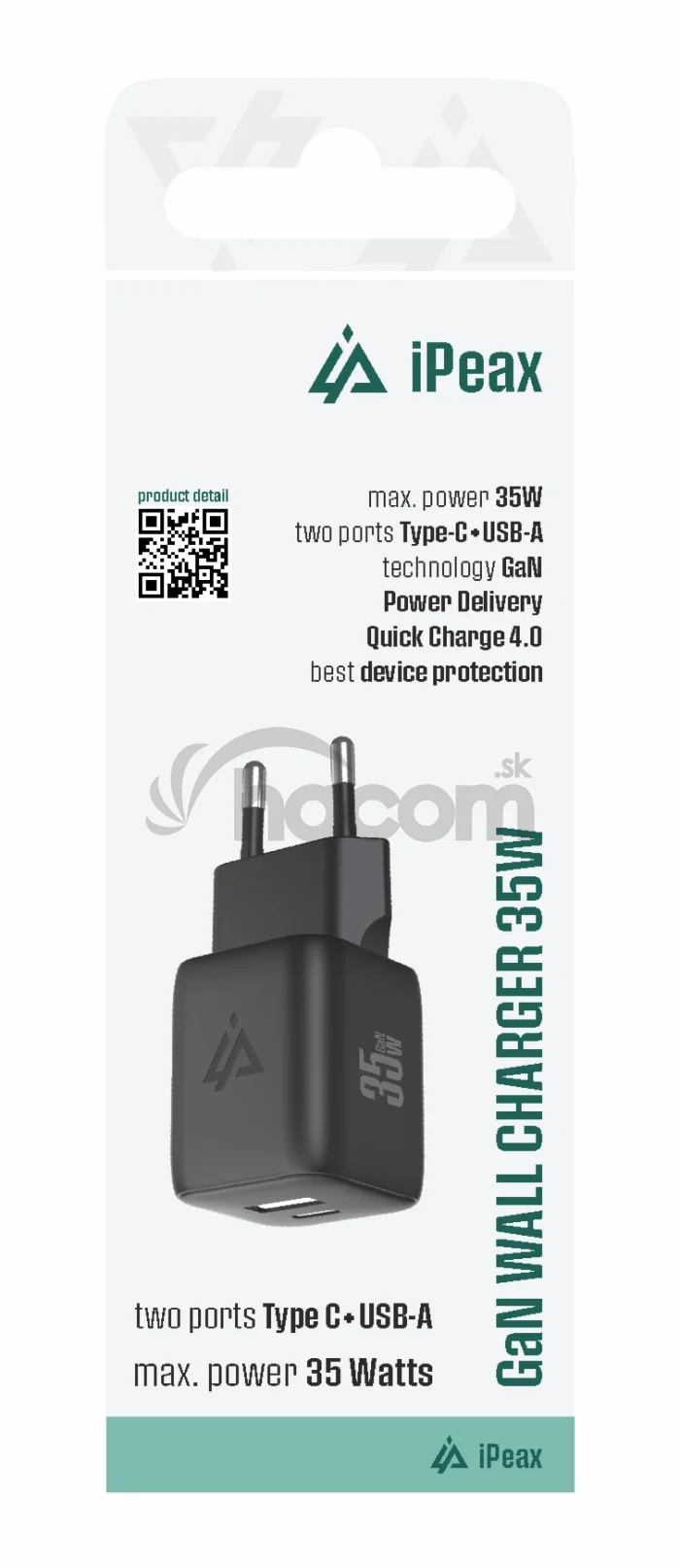 GaN SIEŤOVÁ NABÍJAČKA 35W (USB-C + USB-A) ČIERNA