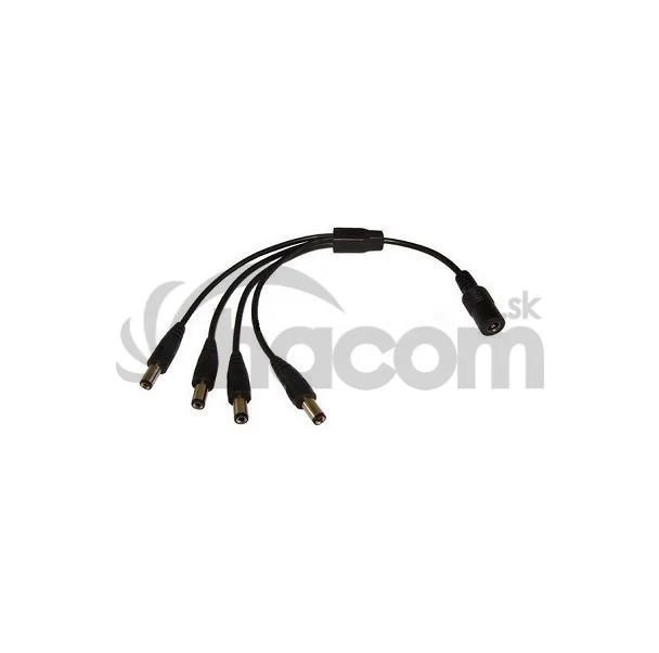 DC rozbočovač pre CCTV 2,1/5,5 Z - 4x2,1/5,5 K s vodičmi,čierný