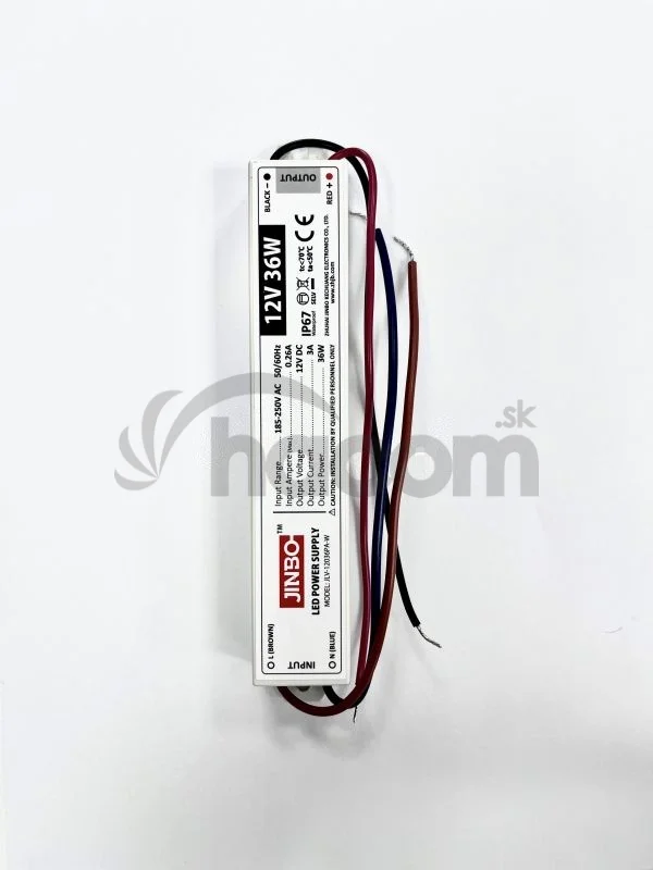 SLIM LED napájací zdroj JINBO 12V/3A ,36W ,IP67