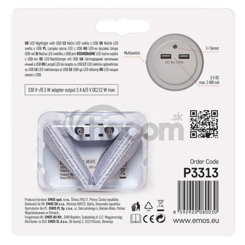 LED nočné svetlo P3313 do zásuvky s 2× USB P3313